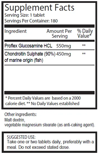 Glucosamine and Chondroitin 1000mg x 180 tablets