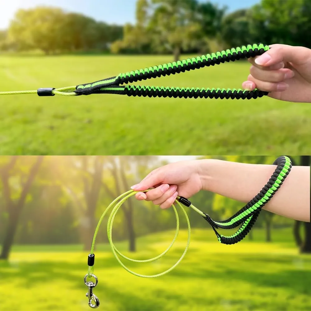 Heavy Duty Dog Leash, Chew Proof Metal Leash for Large Dogs (Up to 250lbs), WireRope Dog Leashes with Soft Silicone Grip (Green, 5FT)
