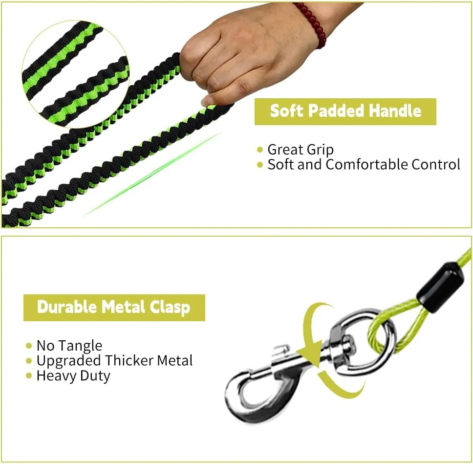 Heavy Duty Dog Leash, Chew Proof Metal Leash for Large Dogs (Up to 250lbs), WireRope Dog Leashes with Soft Silicone Grip (Green, 5FT)
