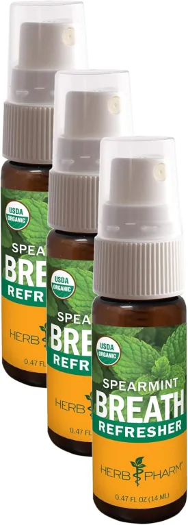 Herb Pharm Breath Refresher Certified Organic Herbal Fresh Breath Spray with Spearmint Essential Oil - 1/2 Ounce (Pack of 3)
