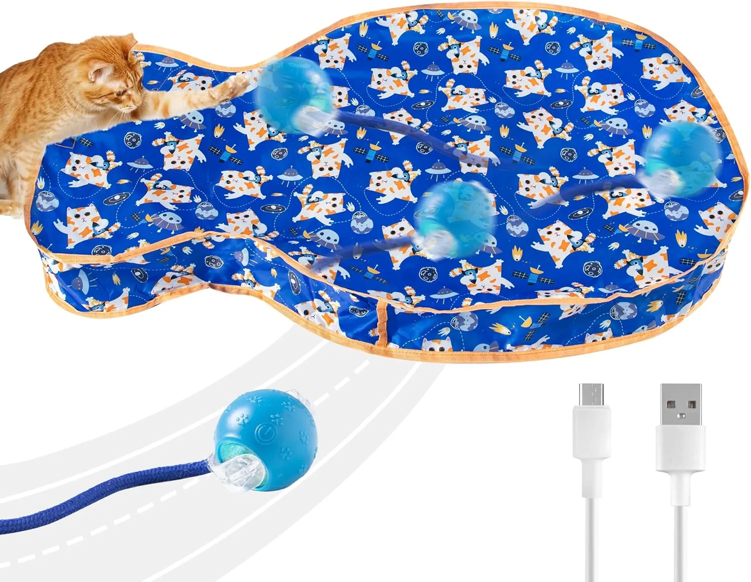 Interactive Cat Toys, Fast Rolling Ball in Play Pocket, Automatic Motion Activated Moving Ball Hide and Seek Mouse Catching Game (Blue)