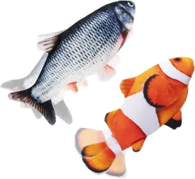 Interactive Cat Toys Flopping Fish with Catnip, Moving Cat Toys for Indoor Cats 2Pack, 11" Electric Automatic Kitten Kicker Exercise Toy, Wiggle SilverVine Floppy Fish for Small Dogs, Kitten