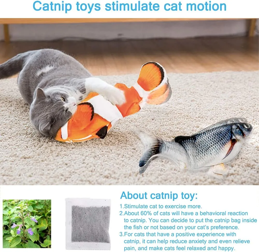 Interactive Cat Toys Flopping Fish with Catnip, Moving Cat Toys for Indoor Cats 2Pack, 11" Electric Automatic Kitten Kicker Exercise Toy, Wiggle SilverVine Floppy Fish for Small Dogs, Kitten
