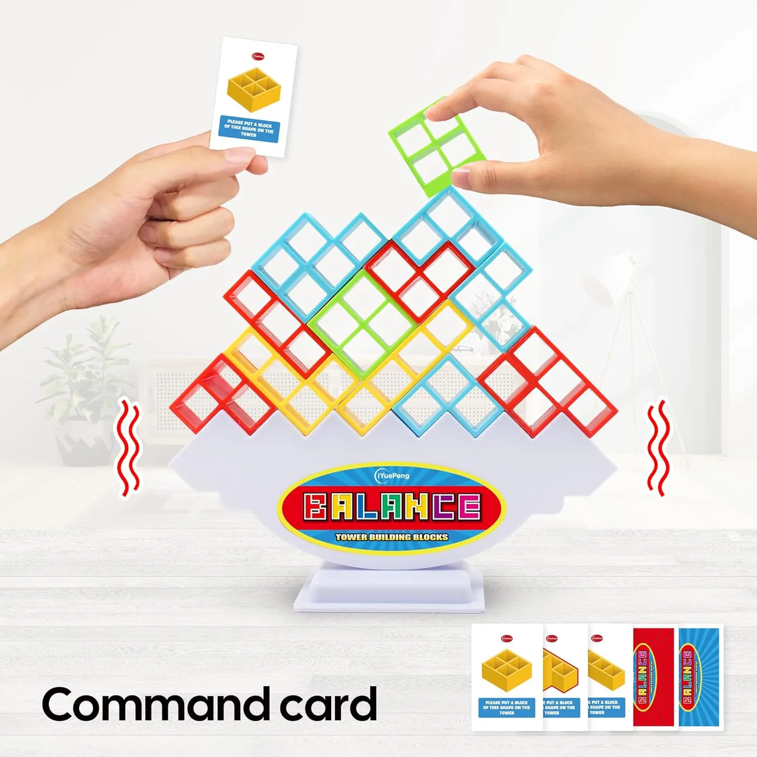 iYuePeng 16PCS Tetra Balance Tower Drop Game Fun Stacking Blocks with Storage Box & Wheel Spinner Balancing Interactive Board Games for Kids Age3  Perfect for Family Game Night, Classroom