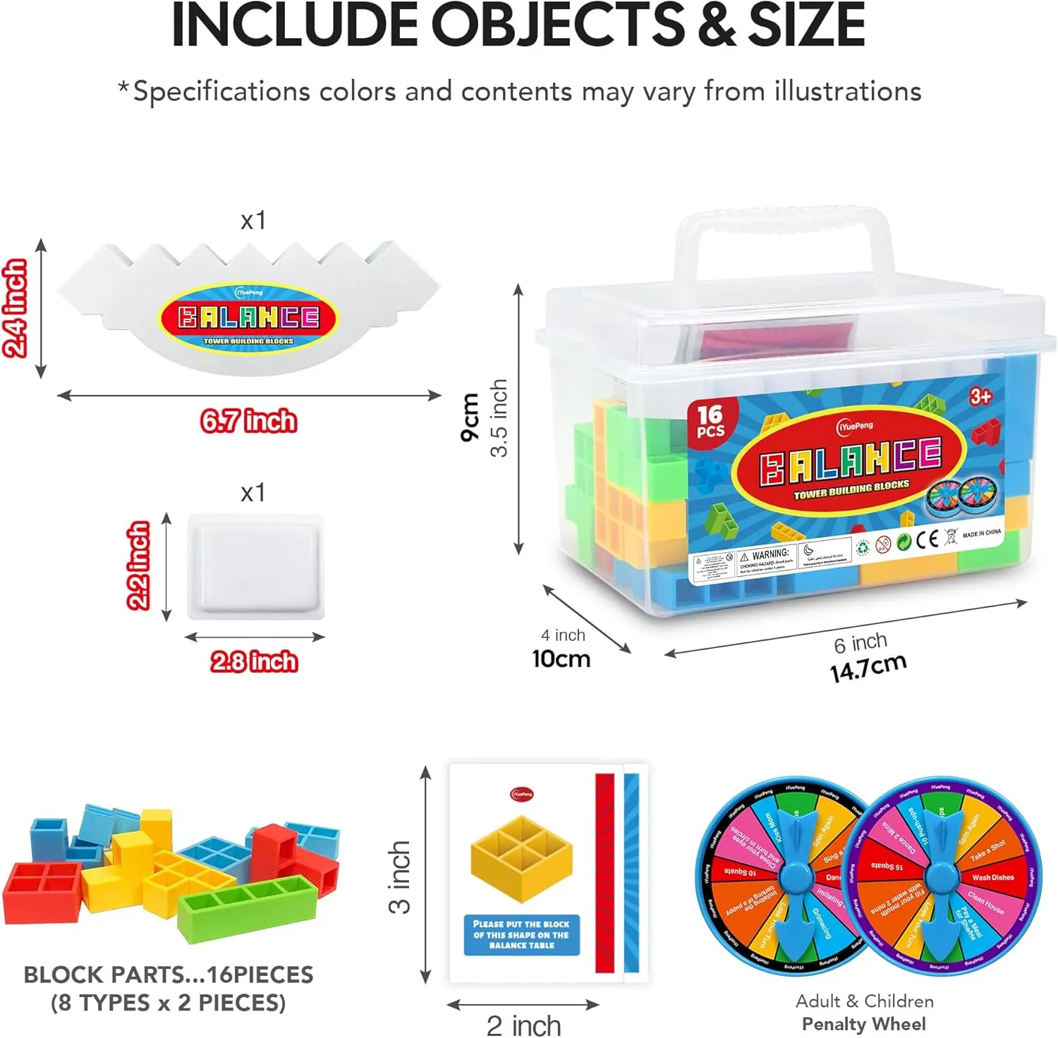 iYuePeng 16PCS Tetra Balance Tower Drop Game Fun Stacking Blocks with Storage Box & Wheel Spinner Balancing Interactive Board Games for Kids Age3  Perfect for Family Game Night, Classroom