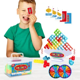 iYuePeng 16PCS Tetra Balance Tower Drop Game Fun Stacking Blocks with Storage Box & Wheel Spinner Balancing Interactive Board Games for Kids Age3  Perfect for Family Game Night, Classroom