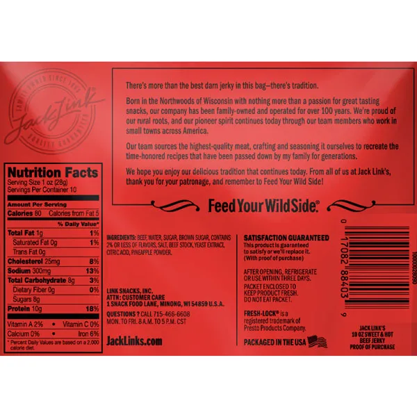 Jack Link's Jerky, Sweet & Hot, Family Size, 10 oz.