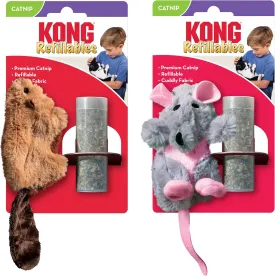 KONG Refillables Catnip Toys, Assorted 2-Pack  Plush Cat Toys with Refillable Catnip Pouch & Premium North American Catnip (Beaver and Rat)