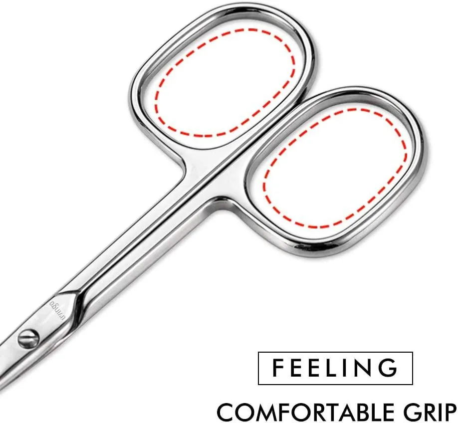 LIVINGO Premium Manicure Nail Scissors, Multi-purpose Stainless Steel Cuticle Beauty Grooming Kit for Eyebrow, Eyelash, Dry Skin Curved Blade 3.5 inch