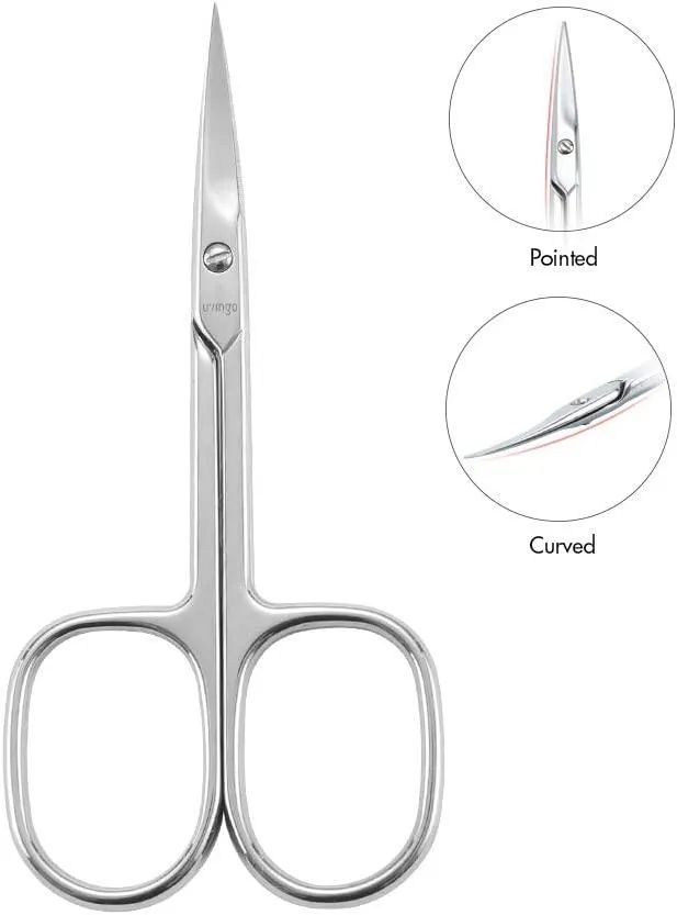 LIVINGO Premium Manicure Nail Scissors, Multi-purpose Stainless Steel Cuticle Beauty Grooming Kit for Eyebrow, Eyelash, Dry Skin Curved Blade 3.5 inch