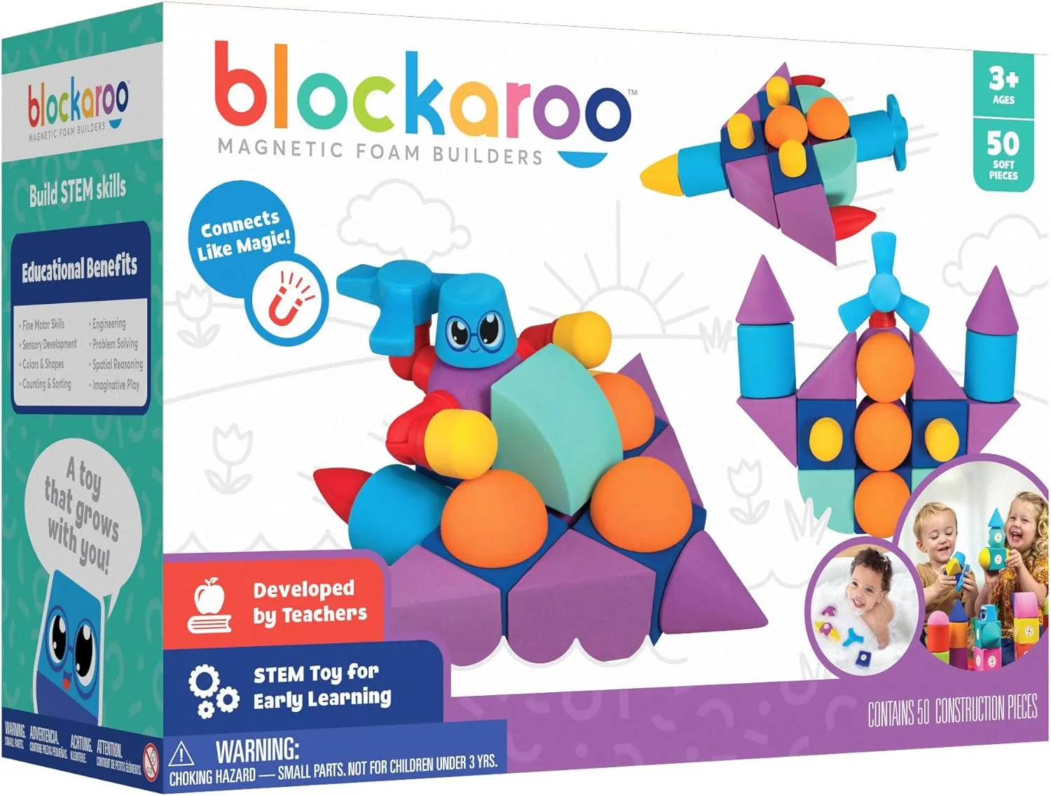 Magnetic Foam Blocks  STEM Preschool Toys for Children, Toddlers, Boys and Girls, The Ultimate Bath Toy  50 Piece Set, Bath Building Blocks, Engineering Toys for Kids 3-6
