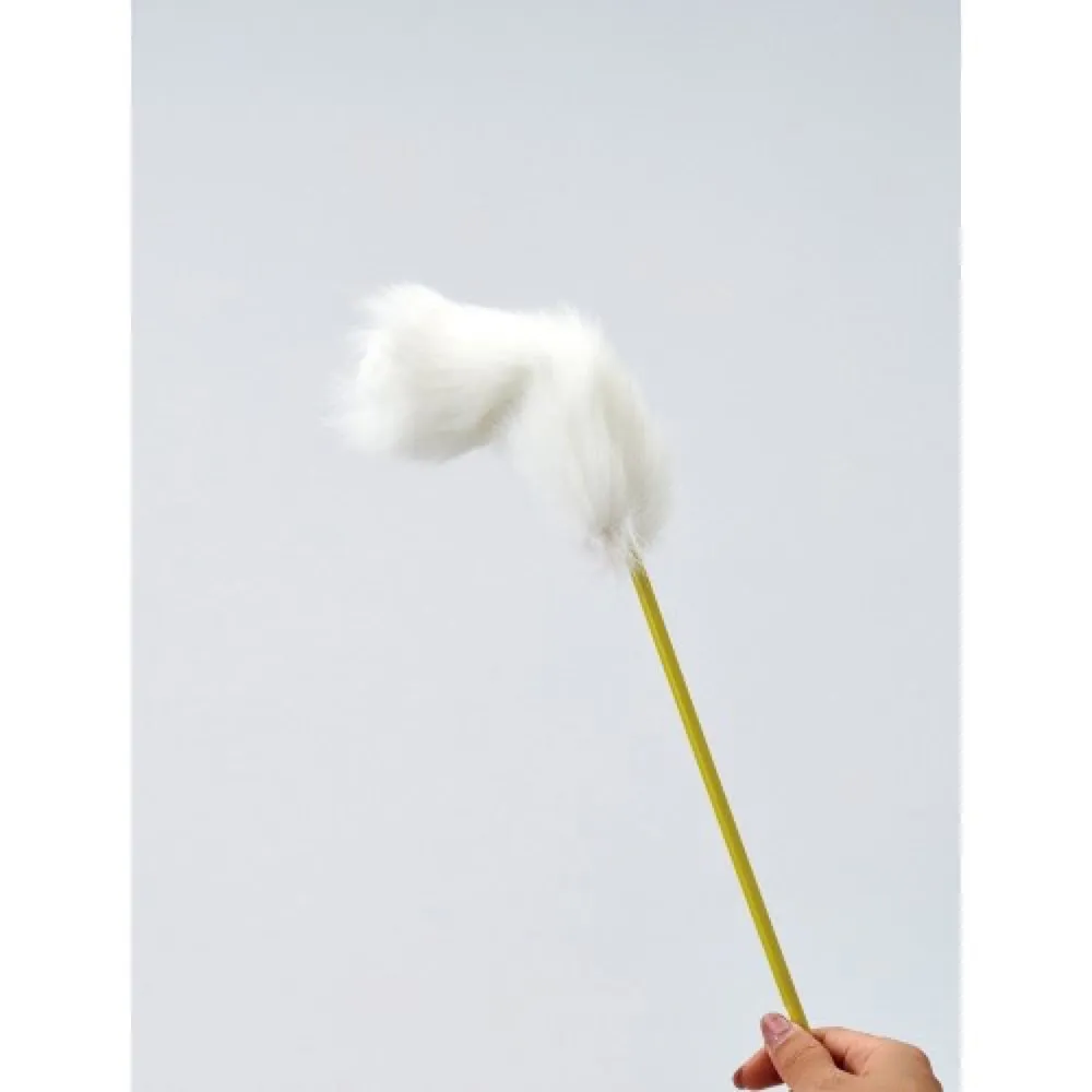 Marukan White Tail Teaser with Bell Wand Cat Toy