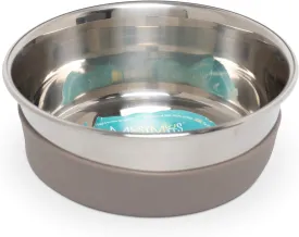 Messy Mutts Stainless Steel Heavy Gauge Bowl with Non-Slip Removable Silicone Base | Durable Indoor/Outdoor Dog Bowl | Warm Grey | Medium, 2.5 Cups