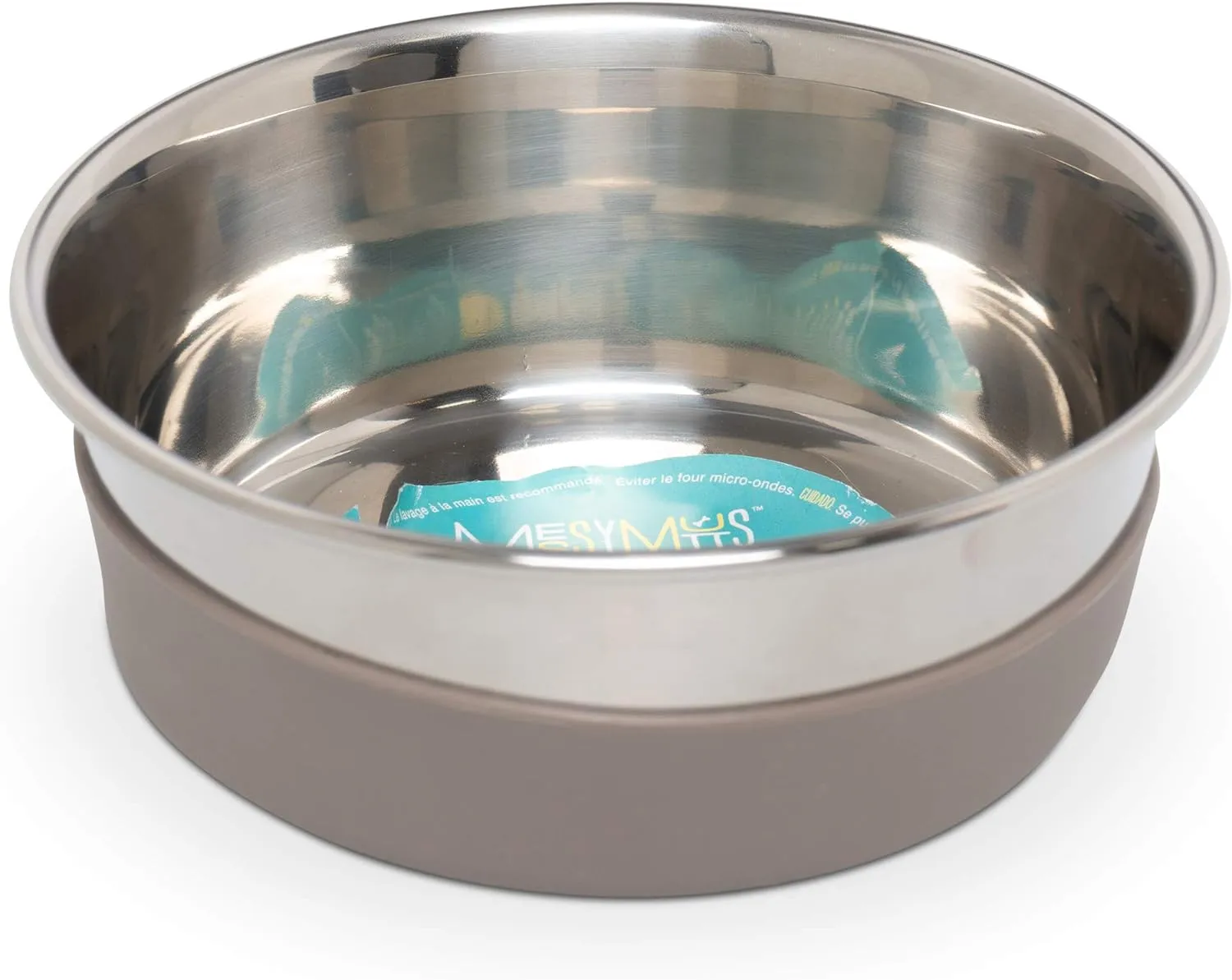 Messy Mutts Stainless Steel Heavy Gauge Bowl with Non-Slip Removable Silicone Base | Durable Indoor/Outdoor Dog Bowl | Warm Grey | Medium, 2.5 Cups