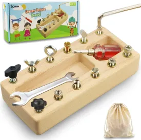 Montessori Screwdriver Board Set, Wooden Montessori Toy Tool for 3 4 5 Year Old Kids, Educational Screw Board Sensory Learning Toys STEM Fine Motor Skills Toys