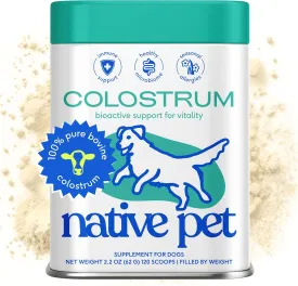Native Pet Colostrum for Dogs  Bovine Colostrum Powder  Allergy Relief, Immune Support & Itchy Skin Treatment  Dog Multivitamins for Skin & Gut Health  Puppy Milk Replacement & Prebiotic -120 ct.