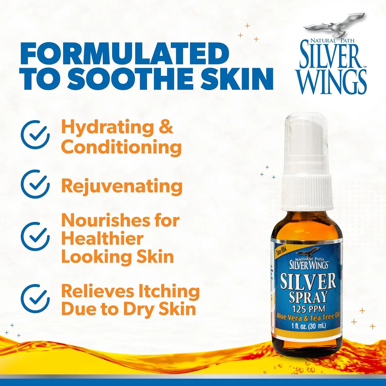 Natural Path Silver Wings - Silver Spray with Aloe Vera & Tea Tree Oil  125ppm - 1oz