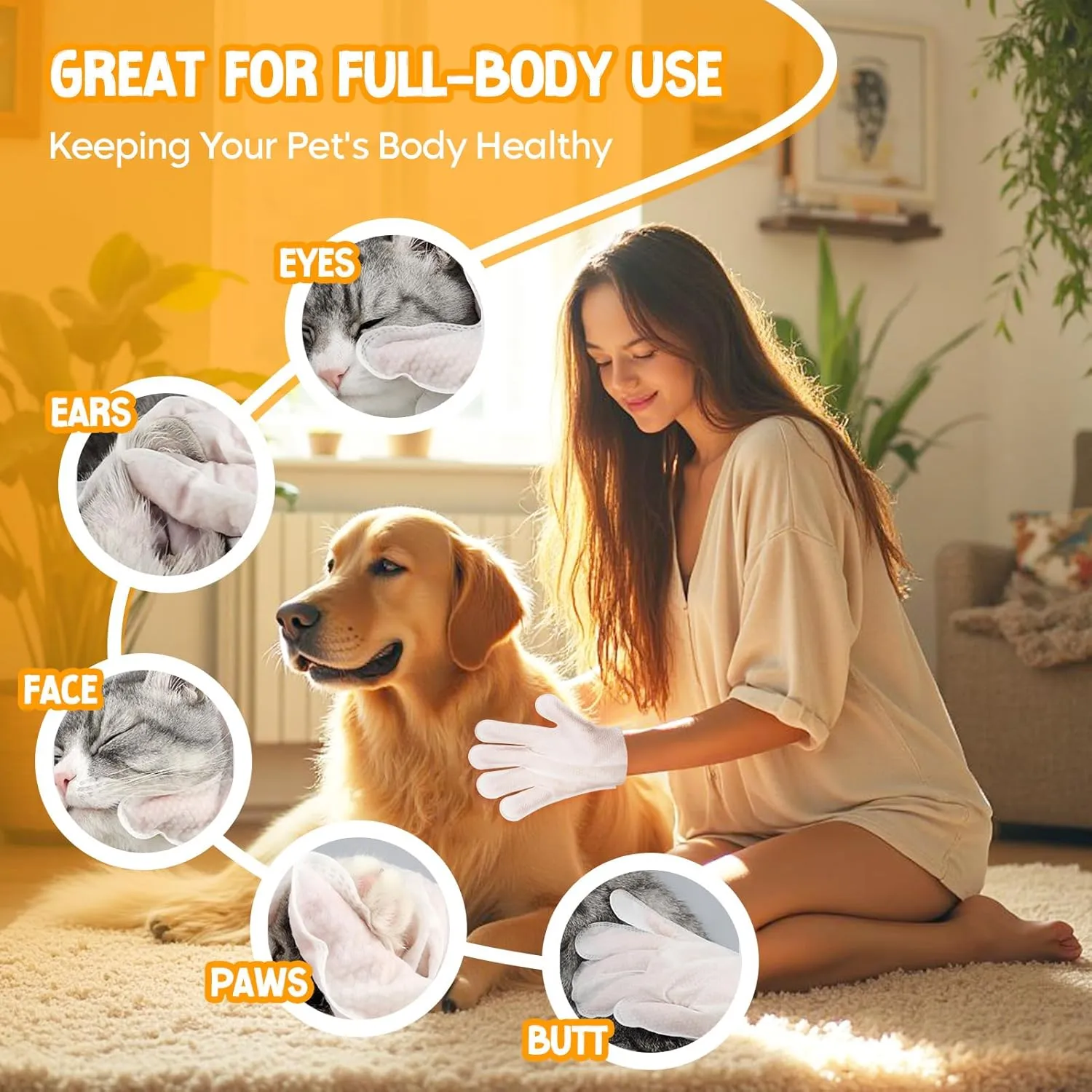NEENCE Extra Thick Pet Glove Wipes for Dogs & Cats, Dog Washing Gloves Cleaning Deodorizing for Paws,Butt and Body, Cat Bathing Gloves Wipes Suitable for Daily Care and Travelling