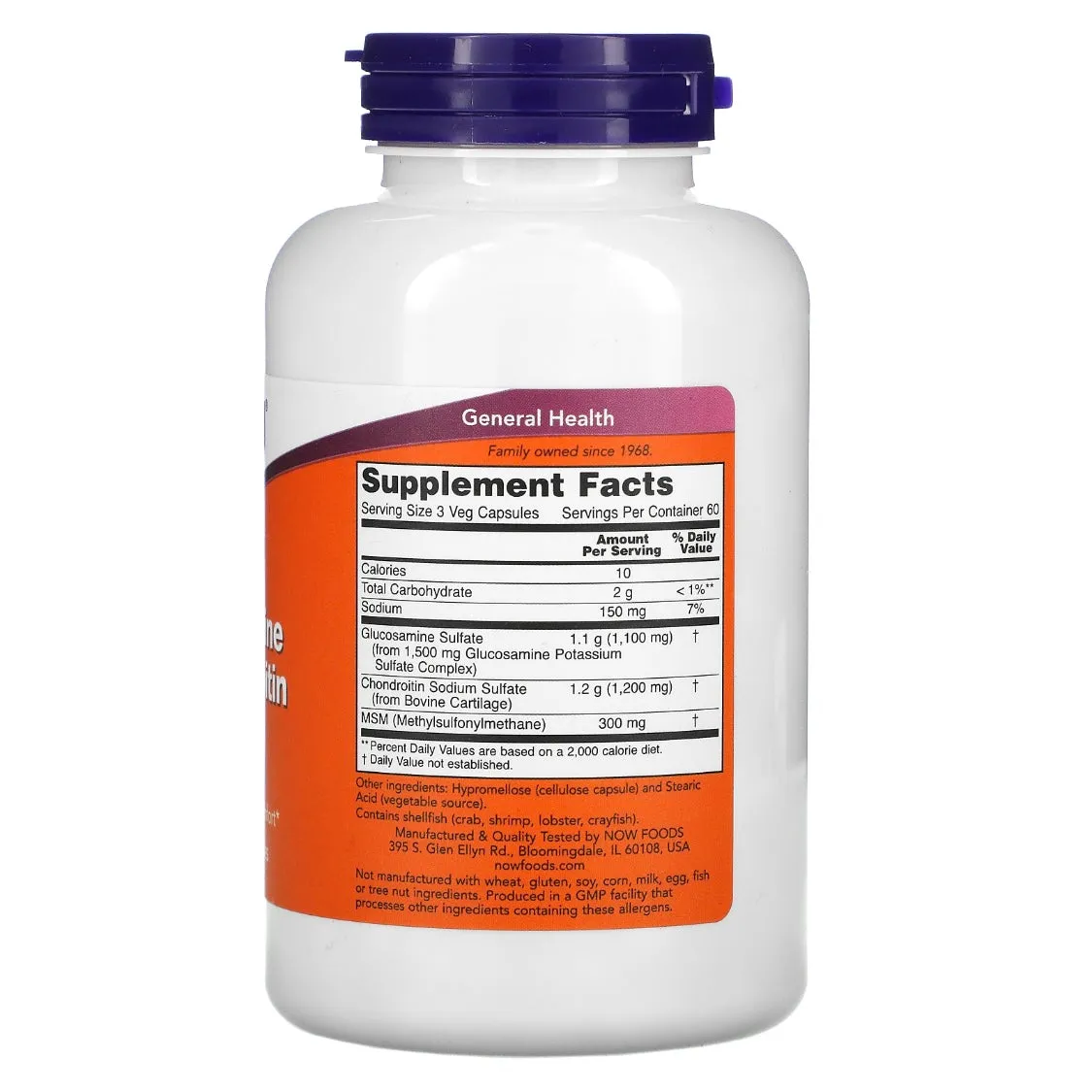 NOW Foods, Glucosamine & Chondroitin with MSM, 180 Veg Capsules EXP AUG 2028