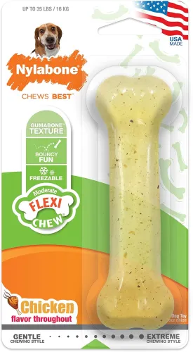 Nylabone Original Bone Flexi Chew Toy for Dogs, Dog Toys for Moderate Chewers, Chicken Flavor, Medium - Up to 35 lbs, 1 Count