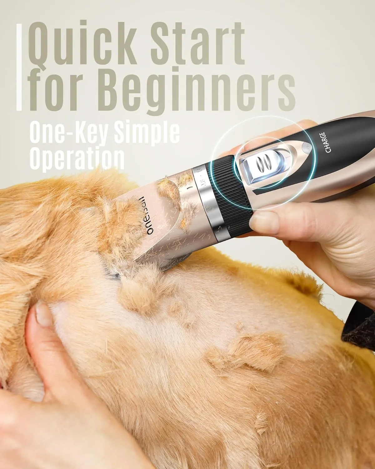 oneisall Dog Clipper Low Noise, Dog Grooming Kit with Rechargeable, Dog Shaver Cordless Electric Quiet Hair Clipper Set for Dog Cats PetsGold