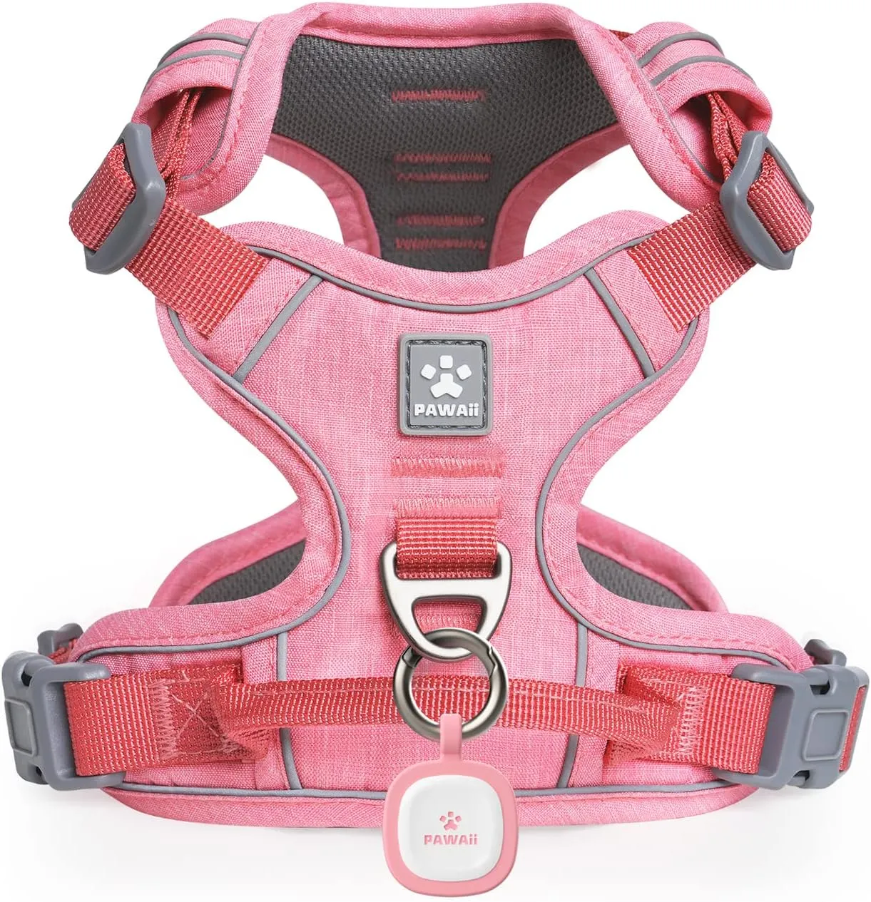 Pawaii No Pull Dog Harness with Pet ID Tag,Reflective Strips No Choke Front O Ring Breathable Mesh Adjustable Soft Padded Pet Vest with Easy Control Handle for Large Dogs