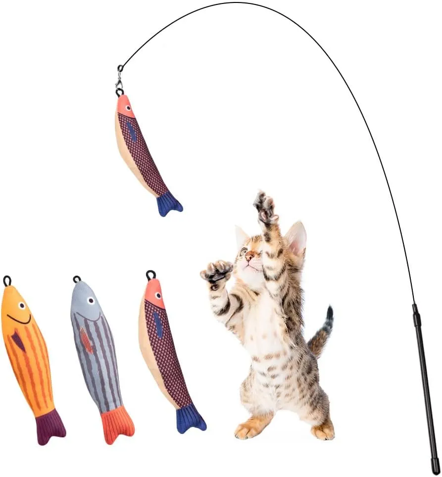 PAZ'S GIFT Cat Wand Toys, 3 Piece Catnip Wiggle Sounding Toys, Soft and Durable, Interactive Cat Kick Toy for Indoor Play