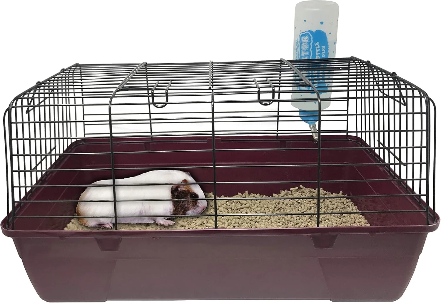 Penn-Plax S.A.M. Small Animal Cage with Wire Body and Plastic Base  Perfect for Rabbits, Guinea Pigs, Mice, and Many More (Small, Burgundy)