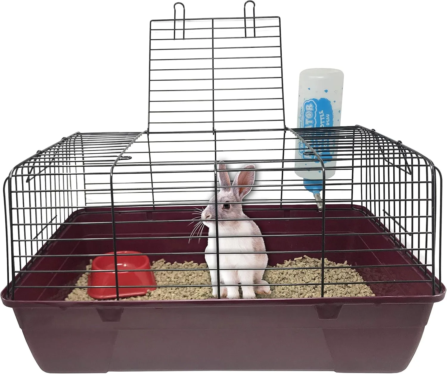 Penn-Plax S.A.M. Small Animal Cage with Wire Body and Plastic Base  Perfect for Rabbits, Guinea Pigs, Mice, and Many More (Small, Burgundy)