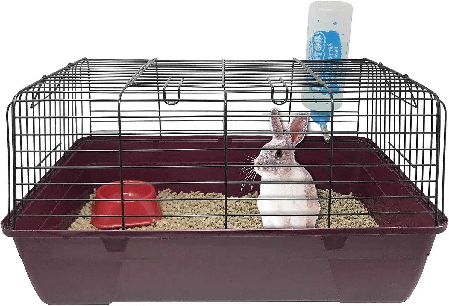 Penn-Plax S.A.M. Small Animal Cage with Wire Body and Plastic Base  Perfect for Rabbits, Guinea Pigs, Mice, and Many More (Small, Burgundy)