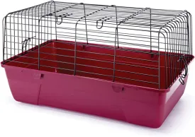 Penn-Plax S.A.M. Small Animal Cage with Wire Body and Plastic Base  Perfect for Rabbits, Guinea Pigs, Mice, and Many More (Small, Burgundy)