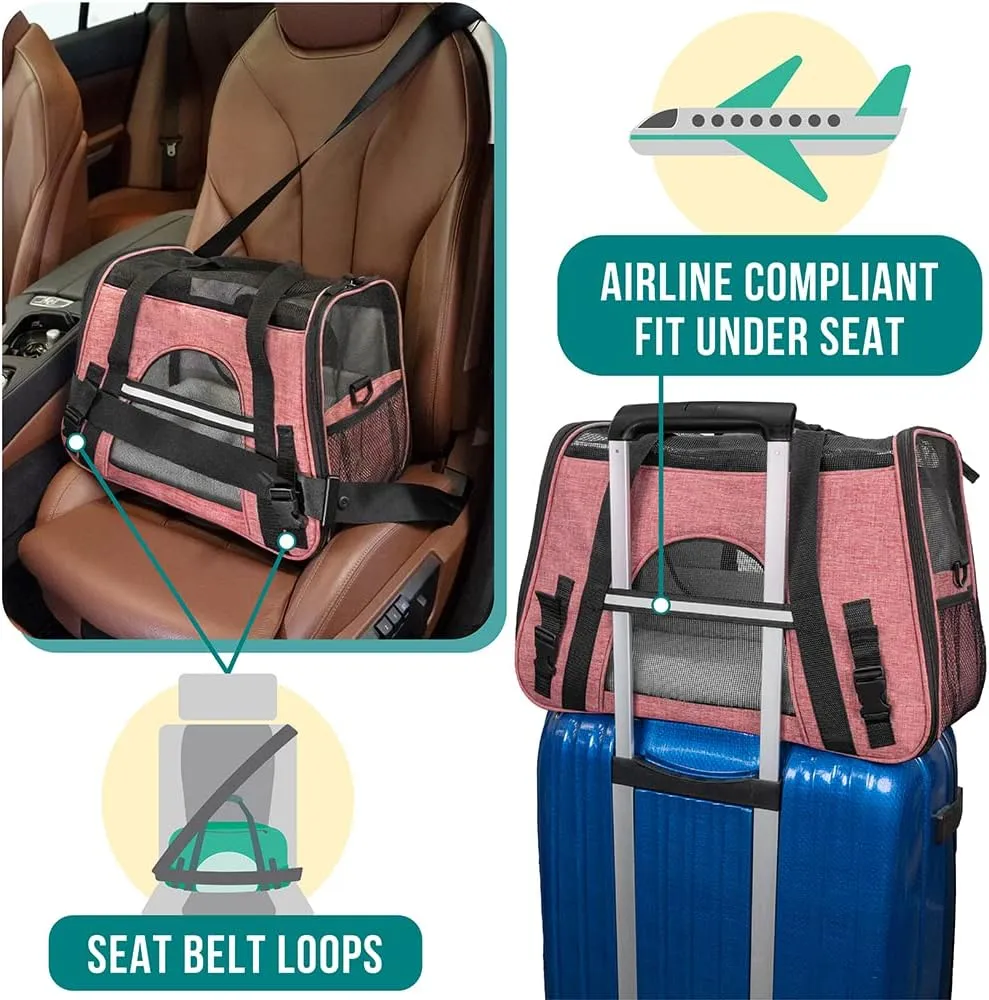 PetAmi Airline Approved Pet Carrier for Cat, Soft Sided Dog Carrier Small Dog, Cat Travel Supply Accessories Indoor Cats, Ventilated Pet Carrying Bag Medium Large Kitten Puppy, Small Heather White Red
