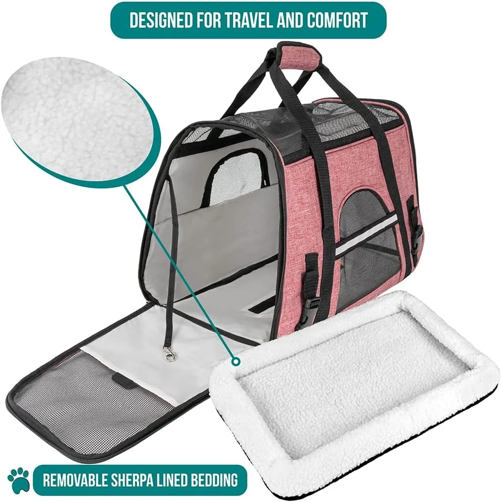 PetAmi Airline Approved Pet Carrier for Cat, Soft Sided Dog Carrier Small Dog, Cat Travel Supply Accessories Indoor Cats, Ventilated Pet Carrying Bag Medium Large Kitten Puppy, Small Heather White Red