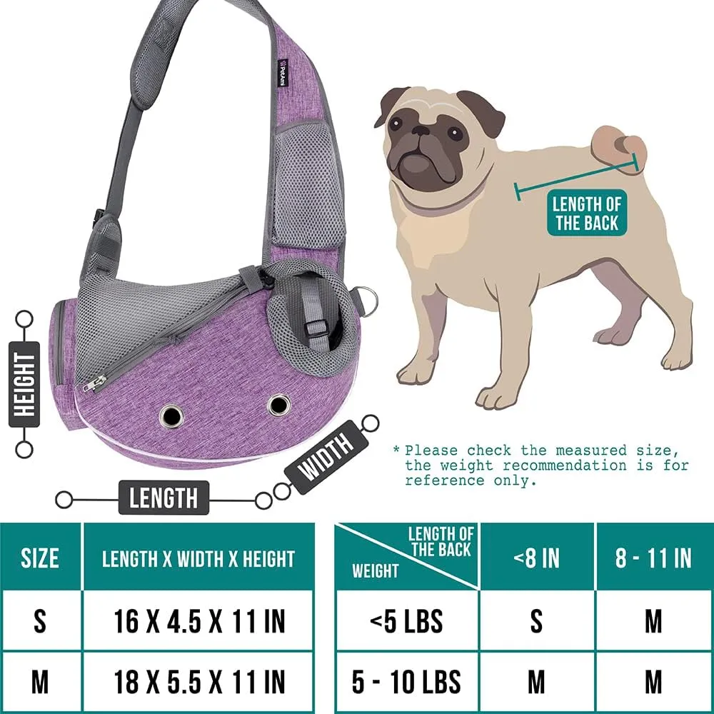 PetAmi Dog Sling Carrier for Small Dogs, Puppy Carrier Sling Purse, Dog Bags For Traveling, Carrying Bag to Wear Medium Cat, Adjustable Crossbody Pet Sling Travel Poop Bag Dispenser, Max 10lbs, Purple