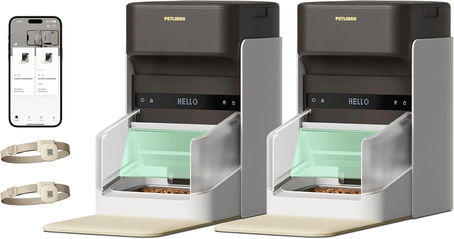 PETLIBRO RFID Automatic Cat Feeders - 2 Cat Wi-Fi Feeders, 3L Auto Dispensers with Light Collar Tag, 1-10 Meals