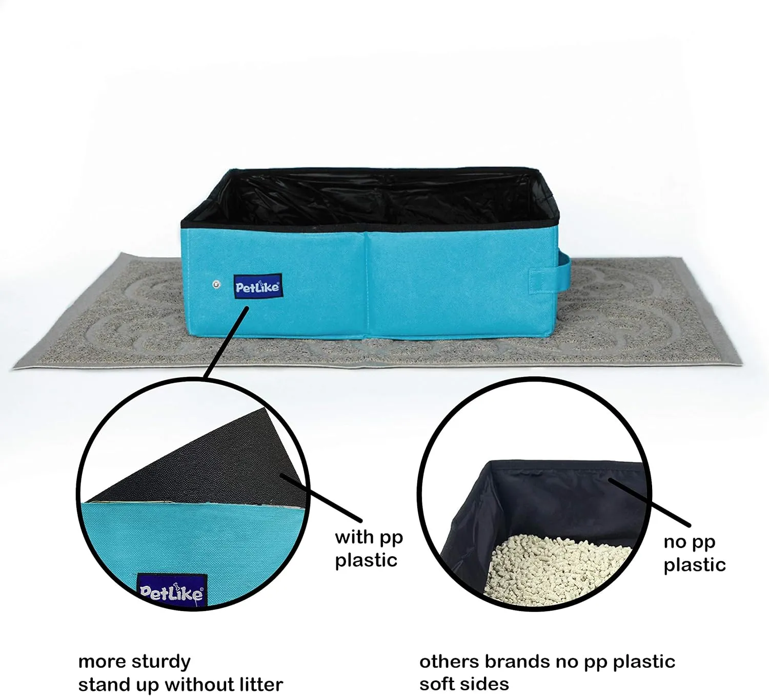 PetLike Travel Cat Litter Box, Leak-Proof Portable Litter Box, Collapsible Toilet Tray Carrier for Small Medium Cats (Medium, Black)