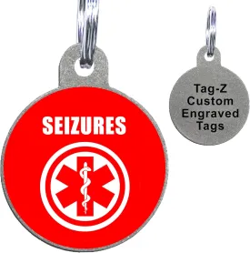 Seizures Medical Alert Pet ID Tags, Custom Printed and Laser Engraved, Stainless Steel Circle Shape Includes Split Ring and Silencer