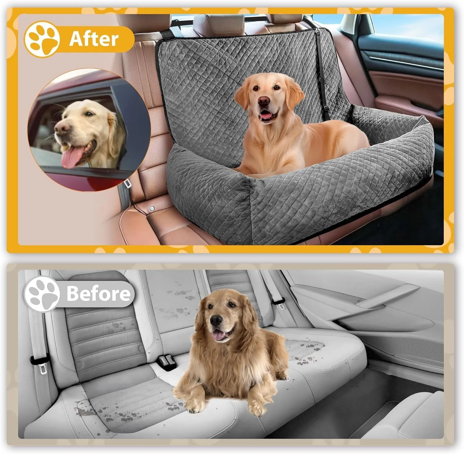 Sephyroth Dog Car Seat for Medium/Large Dogs - Soft Crystal Velvet Dog Car Bed with Safety Belt Buckle, Pet Car Seat for Back Seat, Suitable for Dogs Under 60 lbs or Two Small Dogs