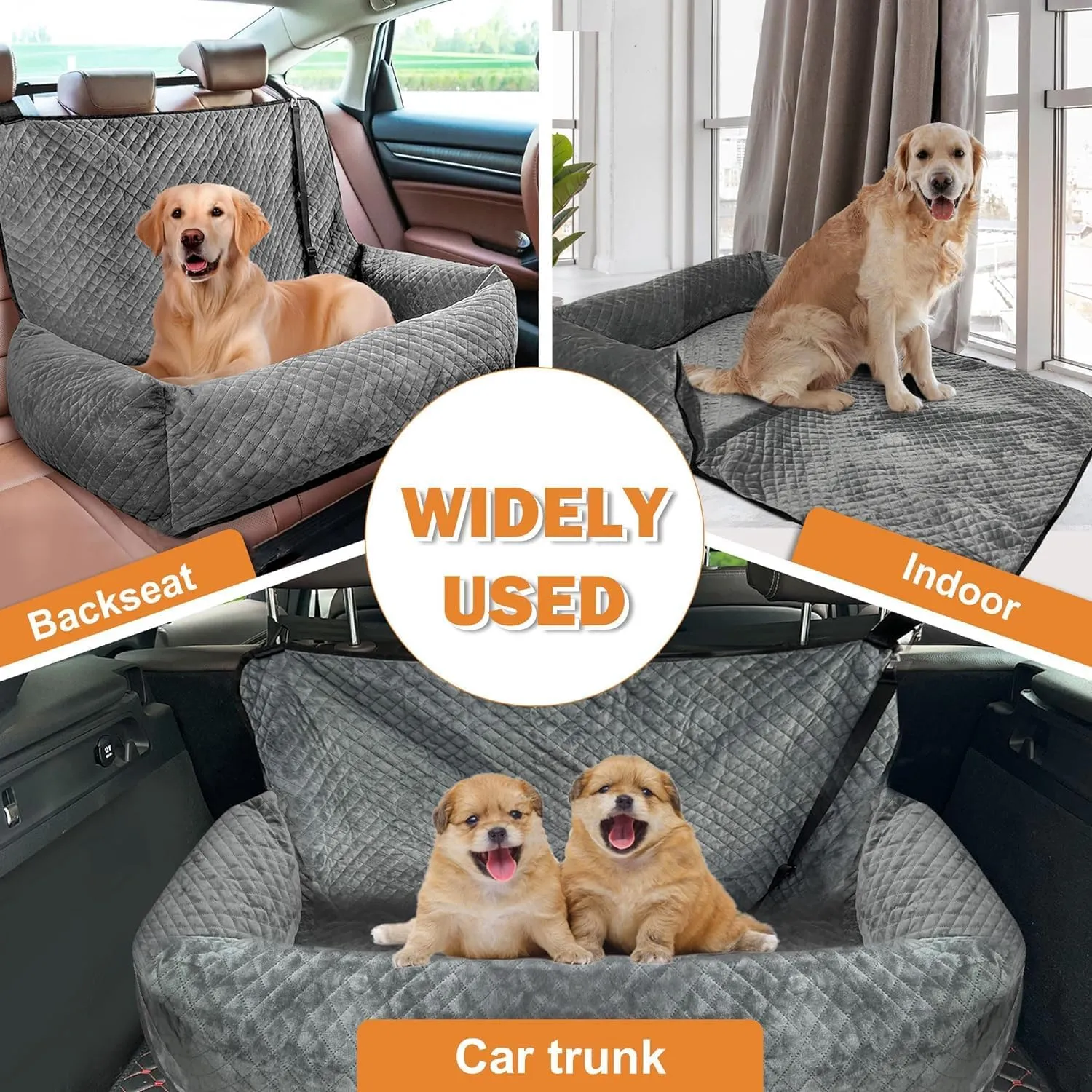Sephyroth Dog Car Seat for Medium/Large Dogs - Soft Crystal Velvet Dog Car Bed with Safety Belt Buckle, Pet Car Seat for Back Seat, Suitable for Dogs Under 60 lbs or Two Small Dogs