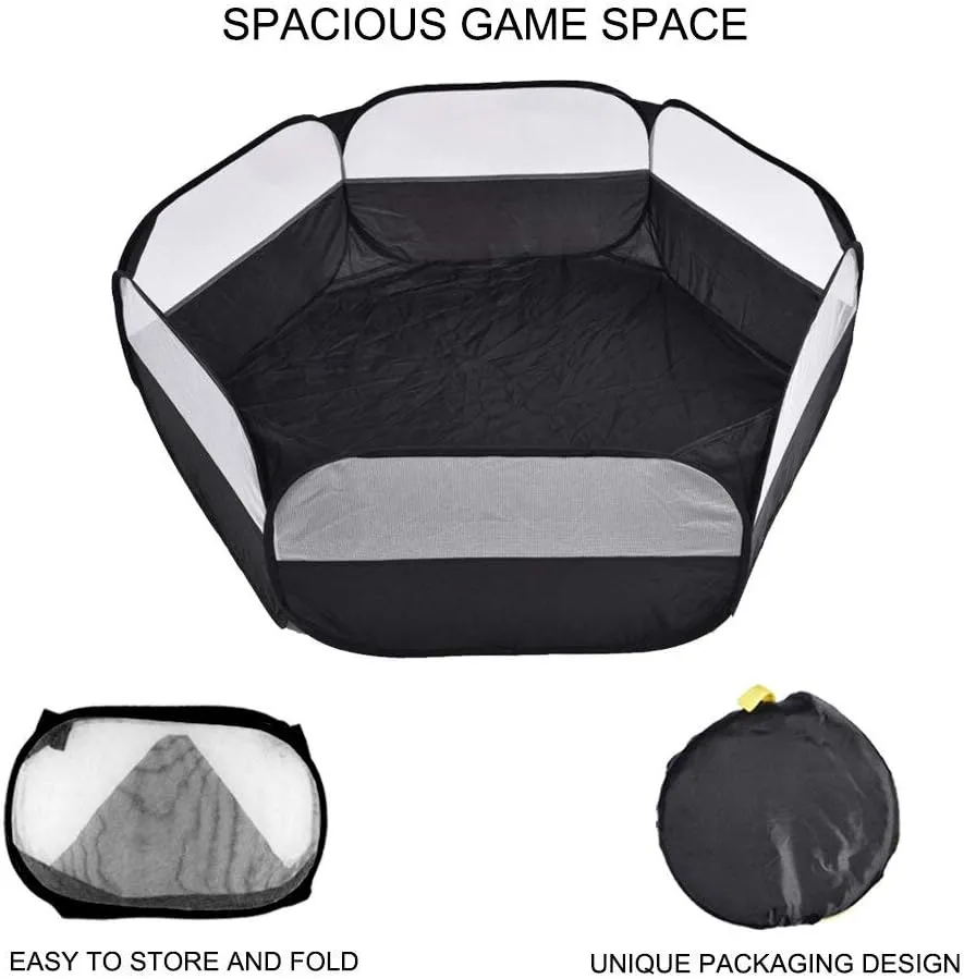 Small Animal Cage, Pet Playpen, Play Tent, Indoor/Outdoor Bedding Fence, Portable Pen for Hamster, Guinea Pig,Bunny, Puppy, Ferret, Rat, Cat, Chinchilla, Bearded Dragon, Hedgehog (nocover-Black)