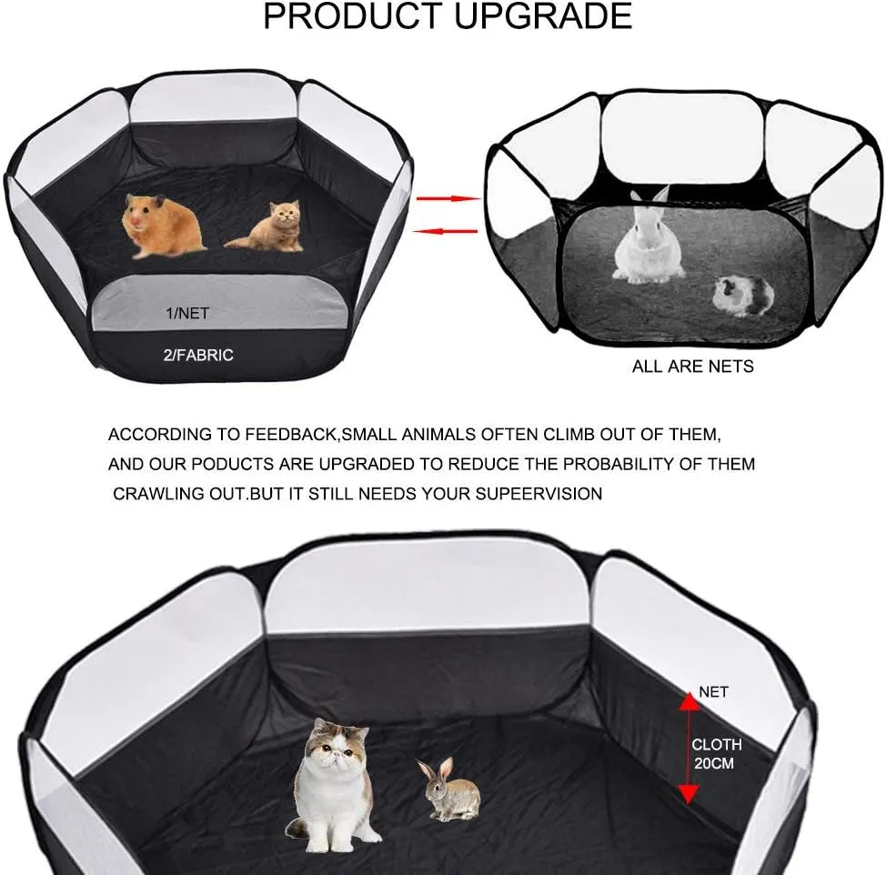 Small Animal Cage, Pet Playpen, Play Tent, Indoor/Outdoor Bedding Fence, Portable Pen for Hamster, Guinea Pig,Bunny, Puppy, Ferret, Rat, Cat, Chinchilla, Bearded Dragon, Hedgehog (nocover-Black)