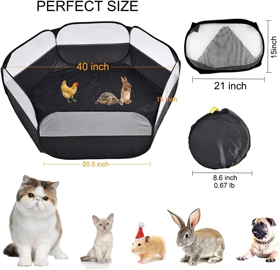 Small Animal Cage, Pet Playpen, Play Tent, Indoor/Outdoor Bedding Fence, Portable Pen for Hamster, Guinea Pig,Bunny, Puppy, Ferret, Rat, Cat, Chinchilla, Bearded Dragon, Hedgehog (nocover-Black)