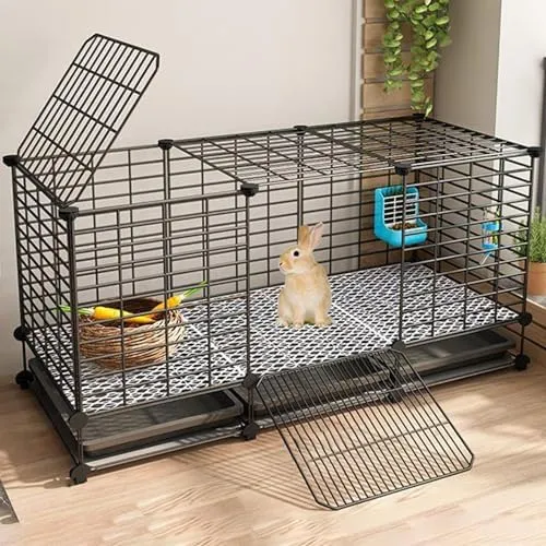 Small Pet Cage with Wheels and Removable Trays, Indoor Playpen for Rabbits, Chickens, and Other Small Animals, Includes Foot Mats for Comfort, 111x39x48cm