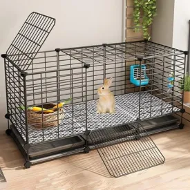 Small Pet Cage with Wheels and Removable Trays, Indoor Playpen for Rabbits, Chickens, and Other Small Animals, Includes Foot Mats for Comfort, 111x39x48cm