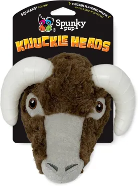 Spunky pup Knucklehead Durable Dog Toy - 2-in-1 Plush & Chew Toy for Aggressive Chewers, Chicken-Flavored Dental Chew, Durable Double-Stitched Squeaker- Ram