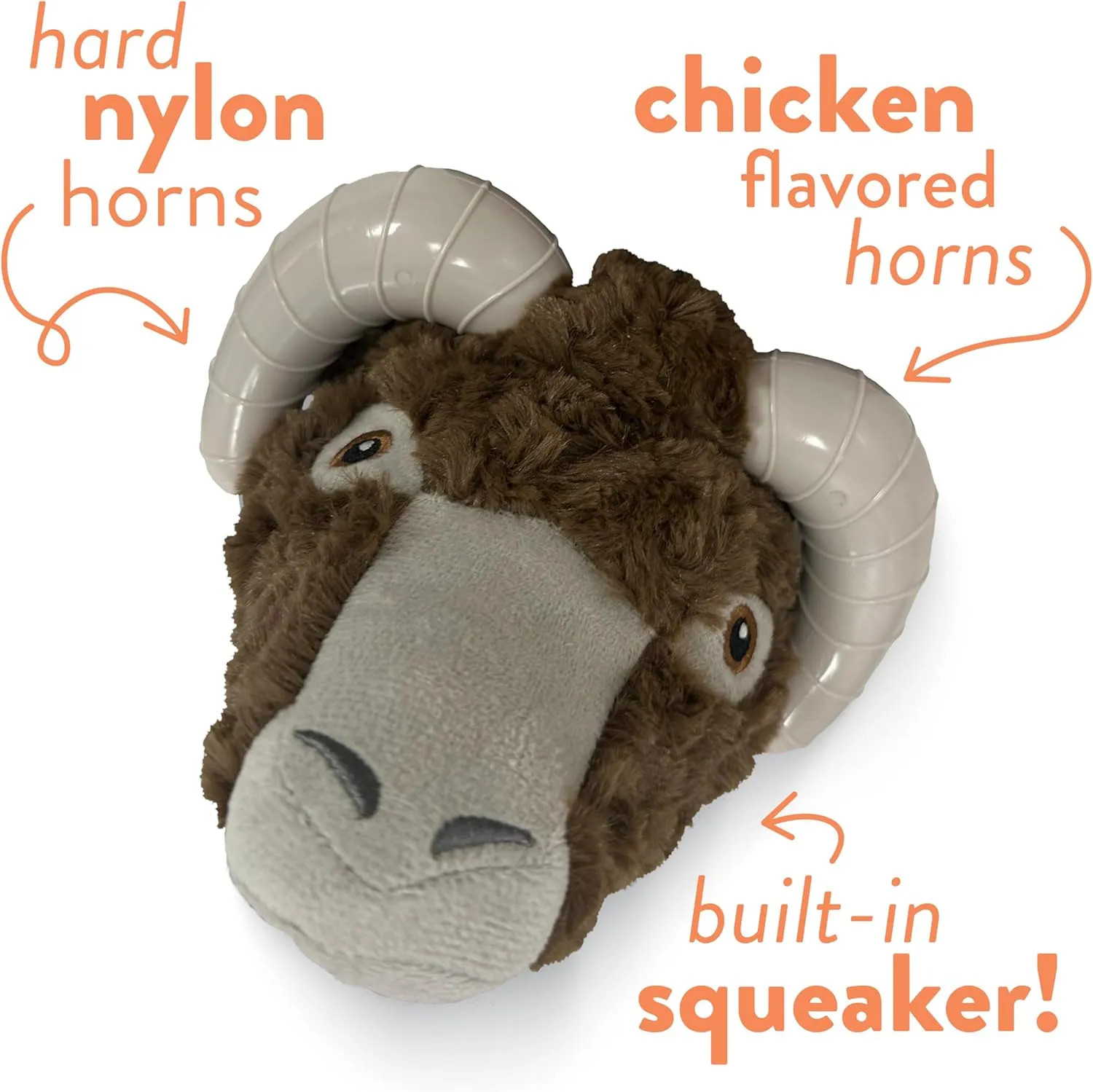 Spunky pup Knucklehead Durable Dog Toy - 2-in-1 Plush & Chew Toy for Aggressive Chewers, Chicken-Flavored Dental Chew, Durable Double-Stitched Squeaker- Ram
