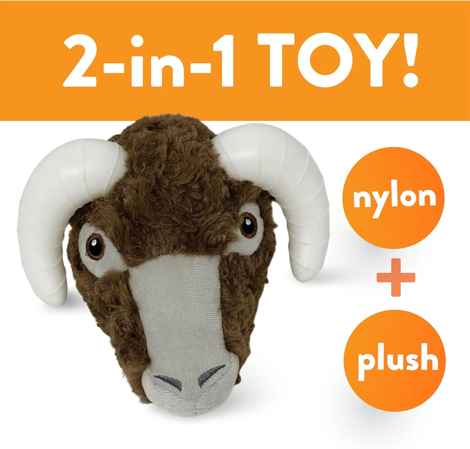 Spunky pup Knucklehead Durable Dog Toy - 2-in-1 Plush & Chew Toy for Aggressive Chewers, Chicken-Flavored Dental Chew, Durable Double-Stitched Squeaker- Ram