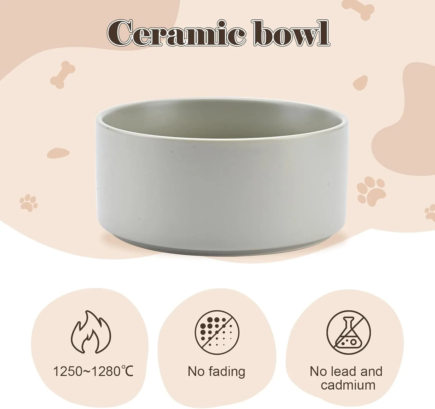 SPUNKYJUNKY Ceramic Dog Bowls Set with Acacia Wood Stand - Raised Dog Food and Water Bowl for Small Dogs (13.52 OZ, Gray)