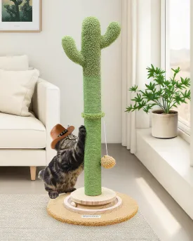 Tall Scratching Post for Cats, 30in Cactus Cat Scratching Post Cat Scratcher Cute Sisal Large Cat Scratching Post with Modern Wooden Ball Tracking Interactive Toys, SC30
