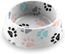 TarHong Retro Fun Paw Print Pet Bowl for Food and Water, Pure Melamine, Small, 1 Cup